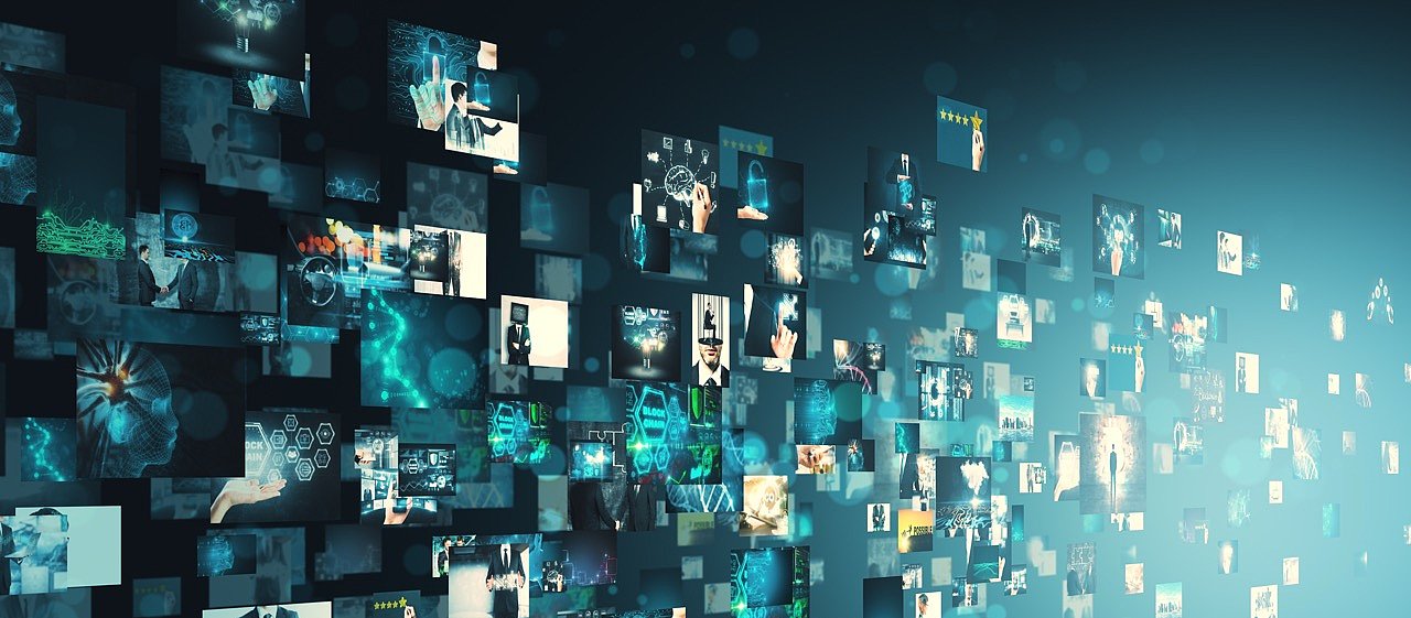 Kreative digitale Bildergalerie steht für Datenmenge in einem Kontext der digitalen Souveränität. Medien- und Kommunikationskonzept