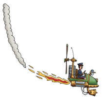 Der Flieger des Flying Circus zeigt ein düsengetriebenes Fluggerät im Steampunk-Stil