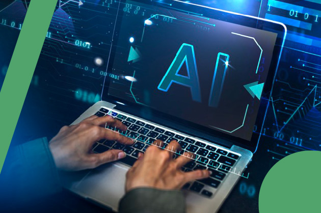 Geschäftsmann tippt KI auf dem Laptop-Bildschirm