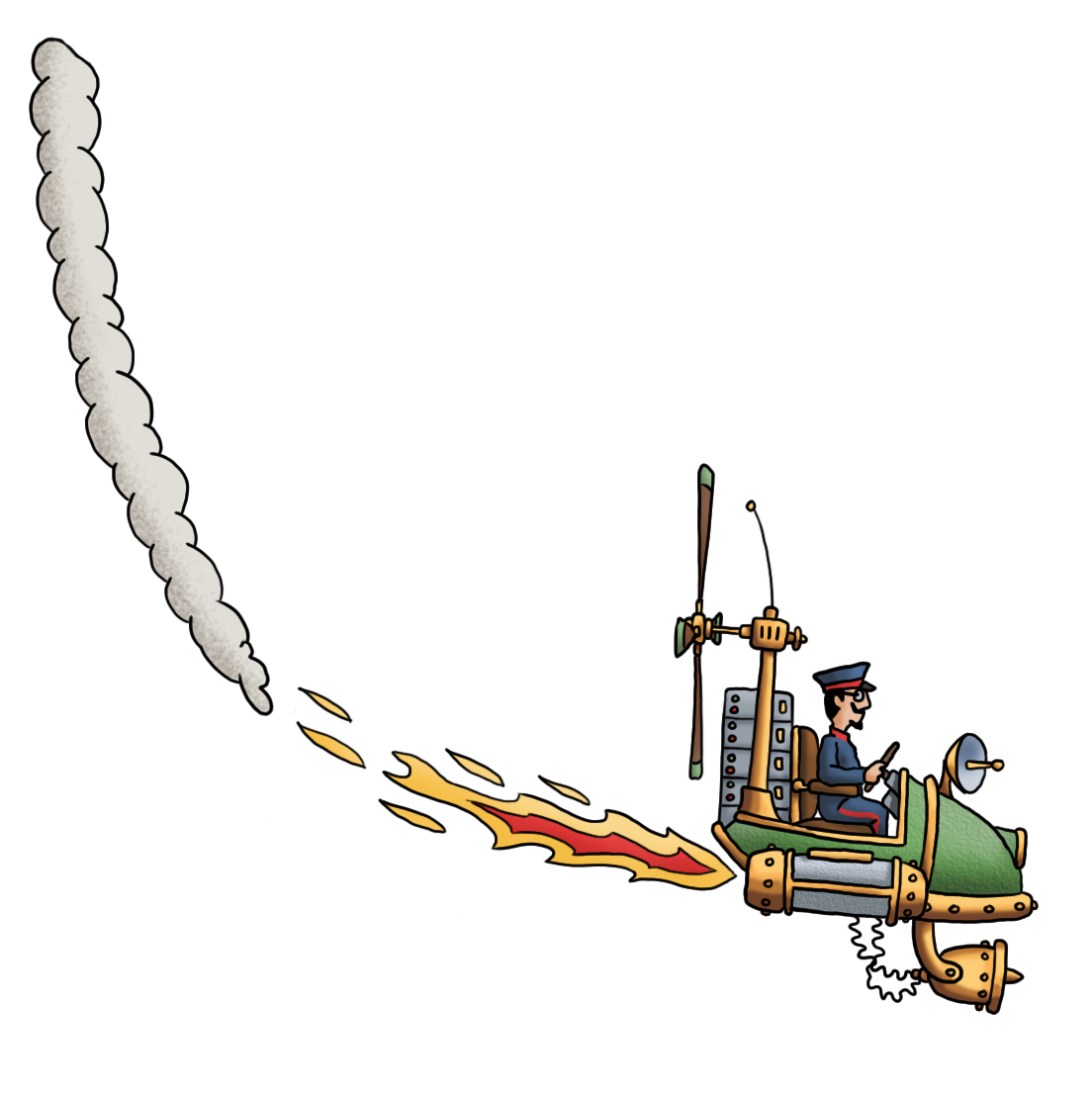 Der Flieger des Flying Circus zeigt ein düsengetriebenes Fluggerät im Steampunk-Stil