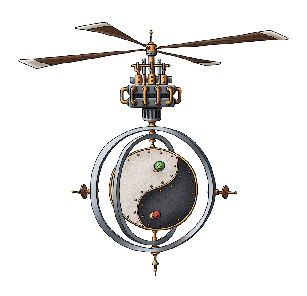 The Jing & Jang sign with a propeller modified in the style of steampunk