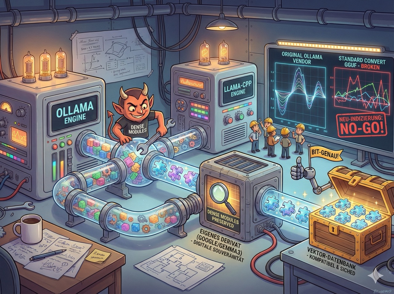 Visualisierung des Wechsel von ollama zu llama.cpp und das der Teufel im Detail steckt